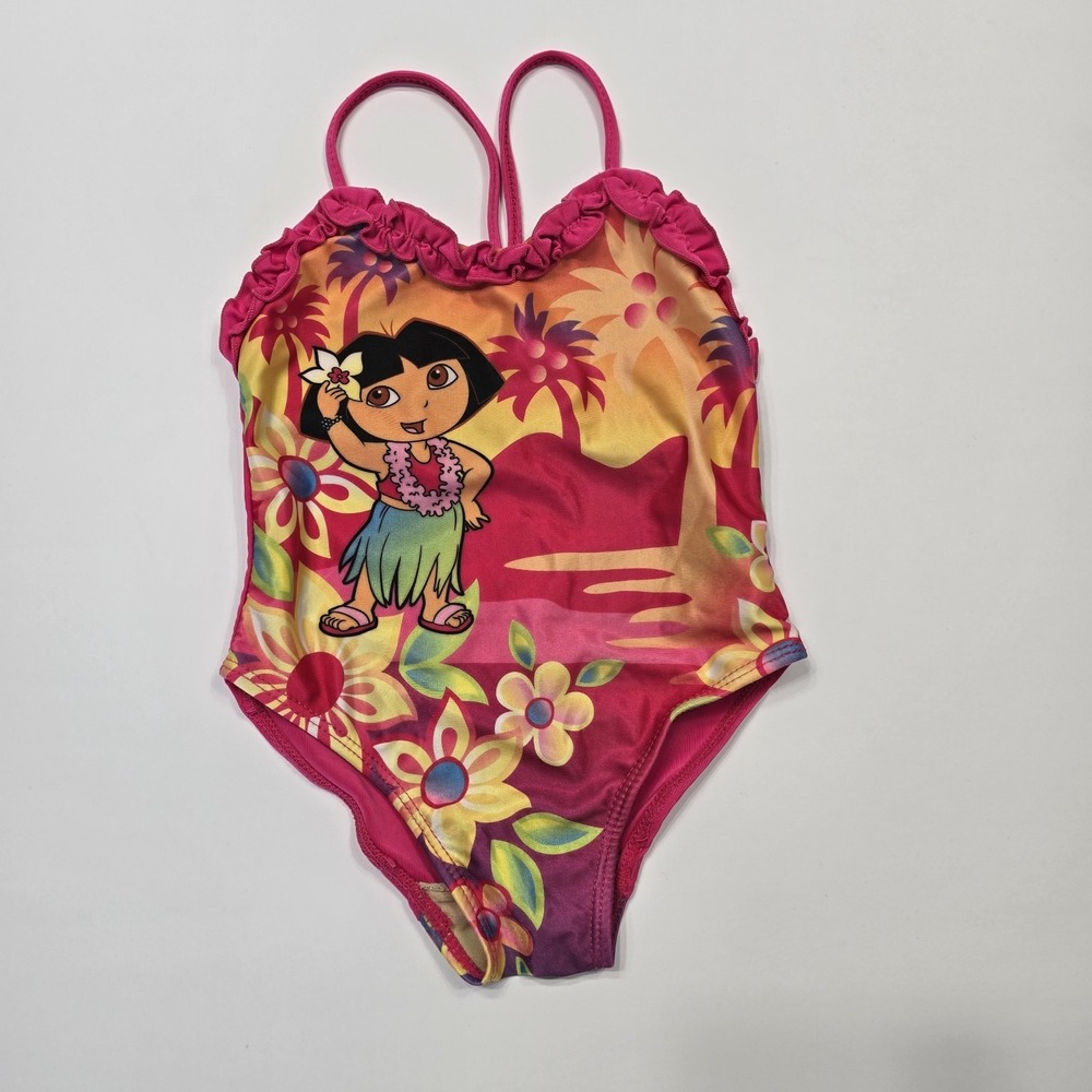 Nick Jr Dora the Explorer Y2K One Piece‎ Swimsuit Infant Girls 18M Pink Tropical